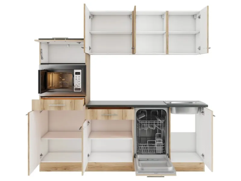 Optifit Livorno290 Küchenzeile 210 cm Wildeiche Nachbildung< Winkelküchen