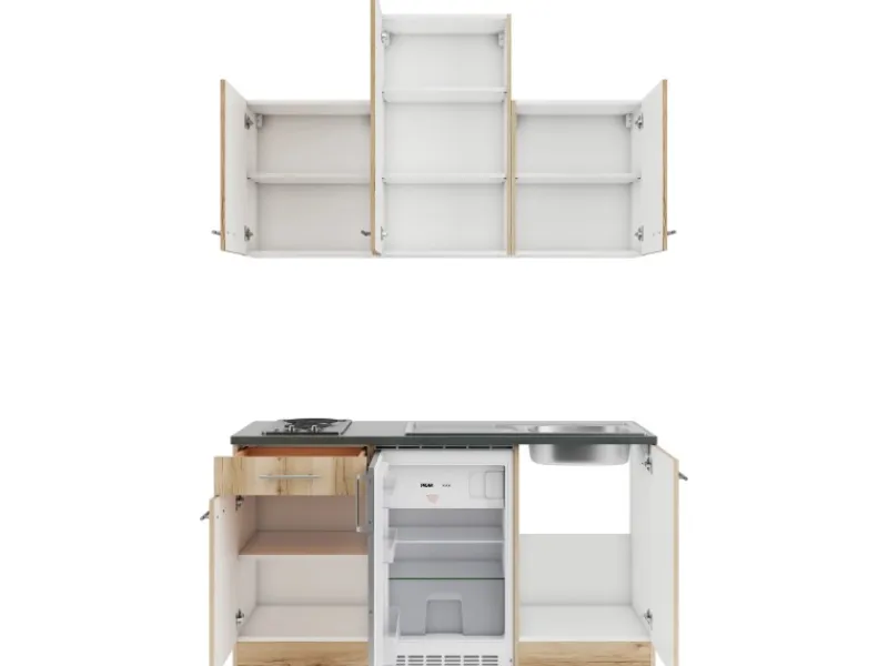 Best Optifit Livorno290 Miniküche 150 cm Wildeiche Nachbildung