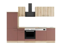 Optifit Kühlschränke|Winkelküchen<Livorno290/Bari407 Küchenzeile 270 cm Wildeiche Nachbildung / Rostrot