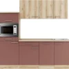 Optifit Einbauküchen|Winkelküchen<Livorno290/Bari407 Küchenzeile 210 cm Wildeiche Nachbildung / Rostrot