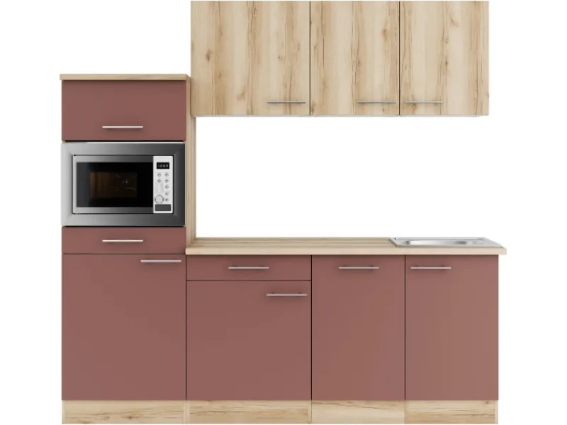 Optifit Einbauküchen|Winkelküchen<Livorno290/Bari407 Küchenzeile 210 cm Wildeiche Nachbildung / Rostrot