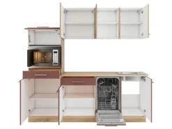 Optifit Einbauküchen|Winkelküchen<Livorno290/Bari407 Küchenzeile 210 cm Wildeiche Nachbildung / Rostrot