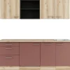 Optifit Livorno290/Bari407 Küchenzeile 210 cm Wildeiche Nachbildung / Rostrot< Winkelküchen
