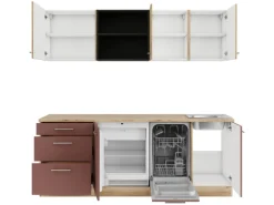 Optifit Livorno290/Bari407 Küchenzeile 210 cm Wildeiche Nachbildung / Rostrot< Winkelküchen