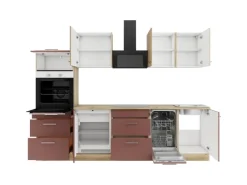 Optifit Livorno290/Bari407 Küchenzeile 270 cm Wildeiche Nachbildung / Rostrot< Kühlschränke|Winkelküchen