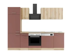 Optifit Livorno290/Bari407 Küchenzeile 270 cm Wildeiche Nachbildung / Rostrot< Winkelküchen