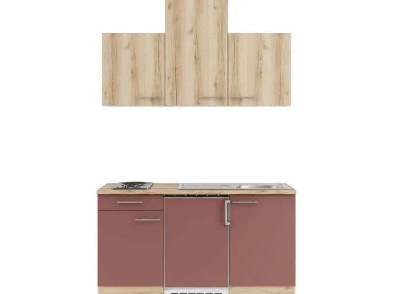 Optifit Livorno290/Bari407 Miniküche 150 cm Wildeiche Nachbildung / Rostrot< Miniküchen|Winkelküchen