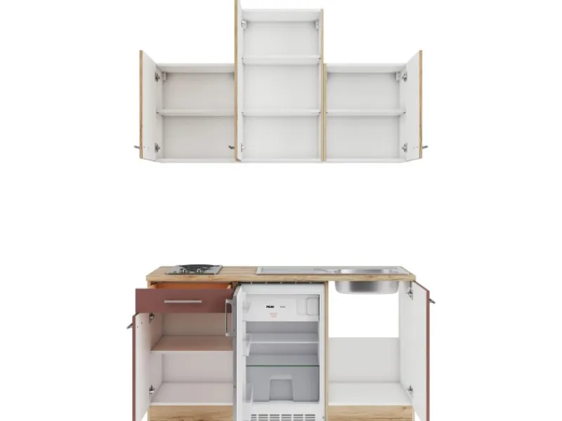 Optifit Livorno290/Bari407 Miniküche 150 cm Wildeiche Nachbildung / Rostrot< Miniküchen|Winkelküchen