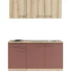 Outlet Optifit Livorno290/Bari407 Miniküche 150 cm Wildeiche Nachbildung / Rostrot