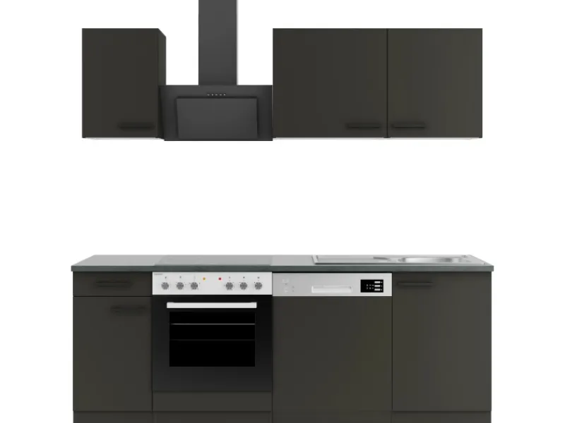 Optifit Einbauküchen<Madrid420 Küchenzeile 210 cm ohne E-Geräte Anthrazit