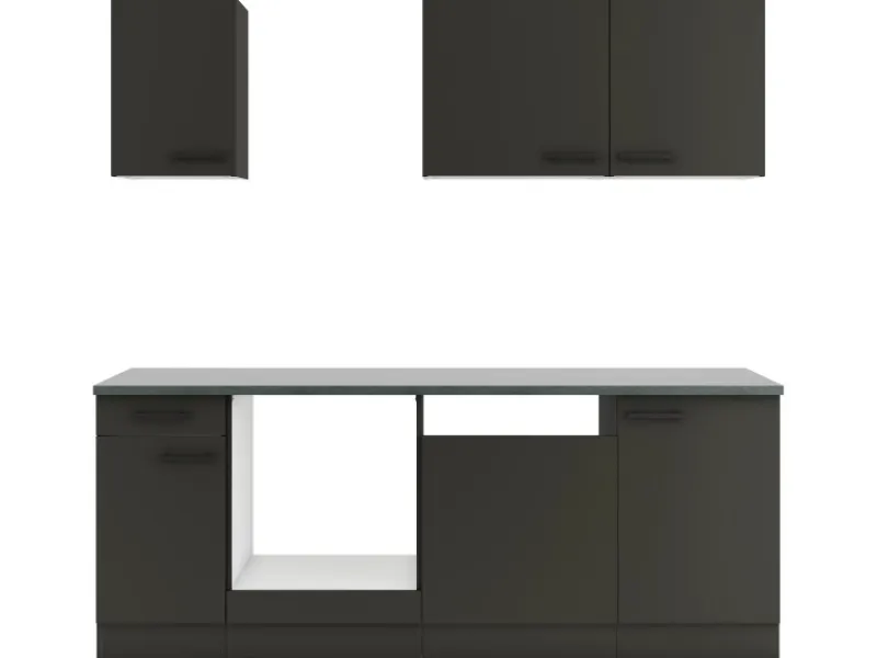 Optifit Einbauküchen<Madrid420 Küchenzeile 210 cm ohne E-Geräte Anthrazit