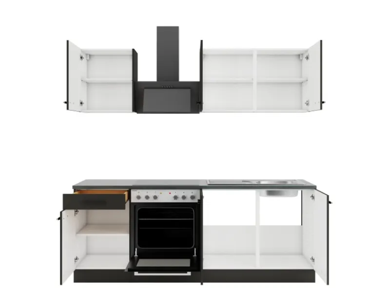 Outlet Optifit Madrid420 Küchenzeile 210 cm Anthrazit