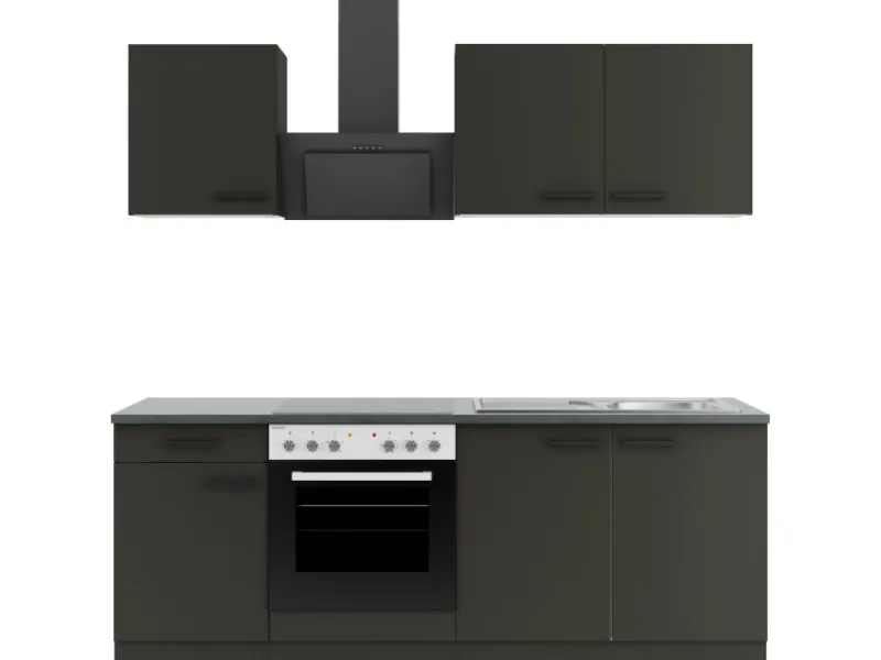 Optifit Madrid420 Küchenzeile 210 cm ohne E-Geräte Anthrazit< Einbauküchen