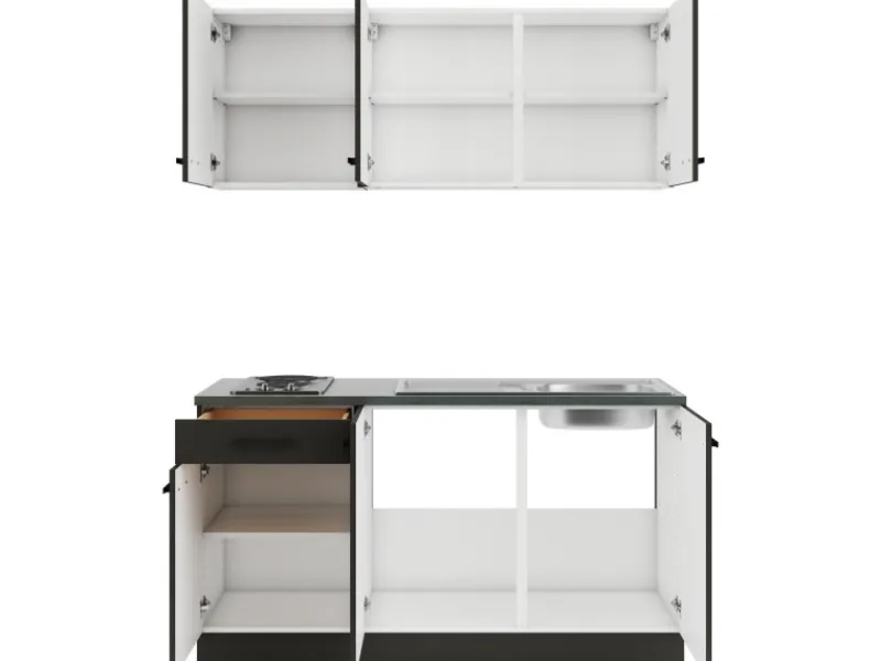 Optifit Miniküchen|Kochfelder<Madrid420 Miniküche 150 cm Anthrazit