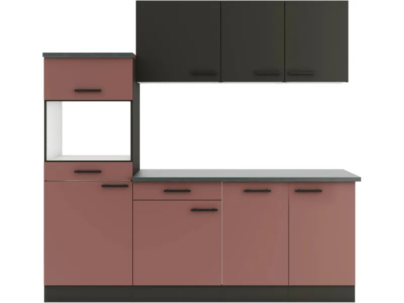 Optifit Kochfelder<Madrid420/Nizza407 Küchenzeile 210 cm ohne E-Geräte Anthrazit / Rostrot