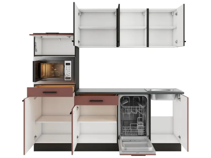 Optifit Kochfelder<Madrid420/Nizza407 Küchenzeile 210 cm ohne E-Geräte Anthrazit / Rostrot