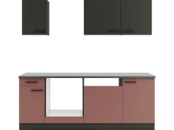 Discount Optifit Madrid420/Nizza407 Küchenzeile 210 cm ohne E-Geräte Anthrazit / Rostrot