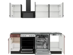 Discount Optifit Madrid420/Nizza407 Küchenzeile 210 cm ohne E-Geräte Anthrazit / Rostrot