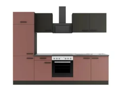 Best Optifit Madrid420/Nizza407 Küchenzeile 270 cm ohne E-Geräte Anthrazit / Rostrot