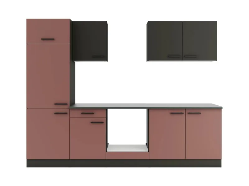 Best Optifit Madrid420/Nizza407 Küchenzeile 270 cm ohne E-Geräte Anthrazit / Rostrot