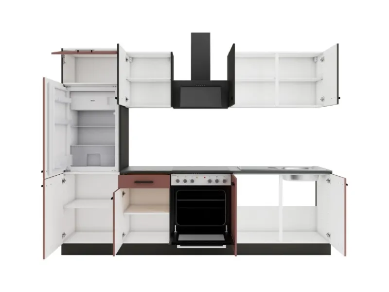 Best Optifit Madrid420/Nizza407 Küchenzeile 270 cm ohne E-Geräte Anthrazit / Rostrot