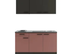 Hot Optifit Madrid420/Nizza407 Miniküche 150 cm Anthrazit / Rostrot