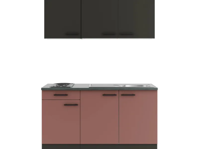 Hot Optifit Madrid420/Nizza407 Miniküche 150 cm Anthrazit / Rostrot