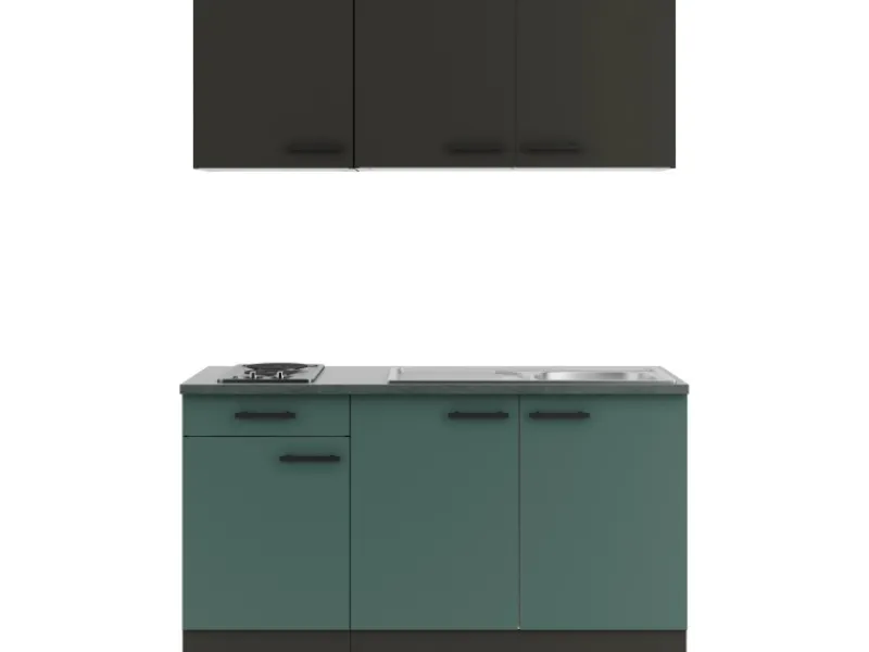 Optifit Miniküche KPMV 1532-9+ Madrid420/Verona405 Anthrazit/ Steingrün 150 cm< Miniküchen|Kochfelder