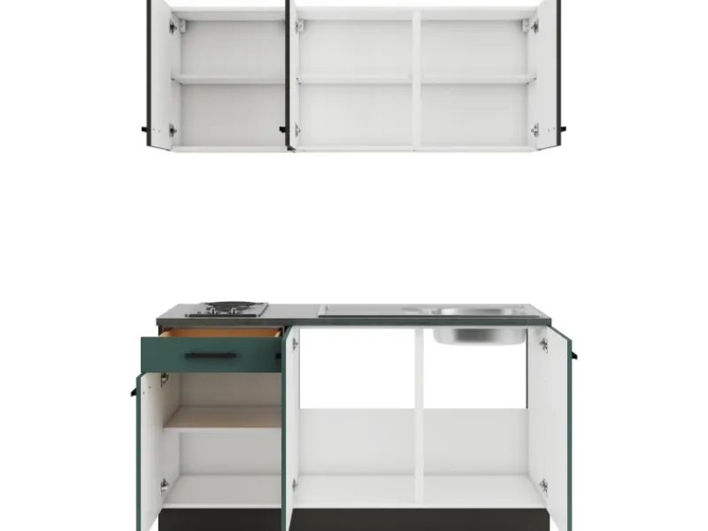 Optifit Miniküche KPMV 1532-9+ Madrid420/Verona405 Anthrazit/ Steingrün 150 cm< Miniküchen|Kochfelder