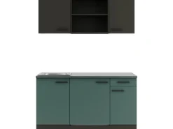 Optifit Miniküche KPMV 1579R-9+ Madrid420/Verona405 Anthrazit/ Steingrün 150 cm< Miniküchen|Kochfelder