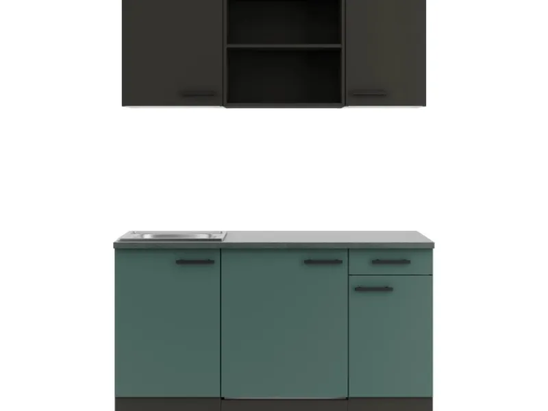 Optifit Miniküche KPMV 1579R-9+ Madrid420/Verona405 Anthrazit/ Steingrün 150 cm< Miniküchen|Kochfelder