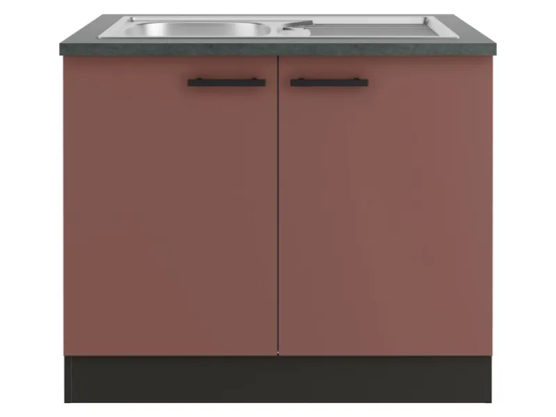Optifit Nizza407 Küchen-Spülenunterschrank 100 cm Rostrot< Einbauküchen
