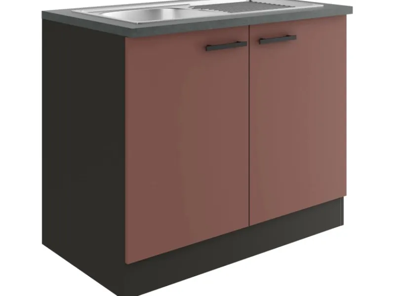 Optifit Nizza407 Küchen-Spülenunterschrank 100 cm Rostrot< Einbauküchen