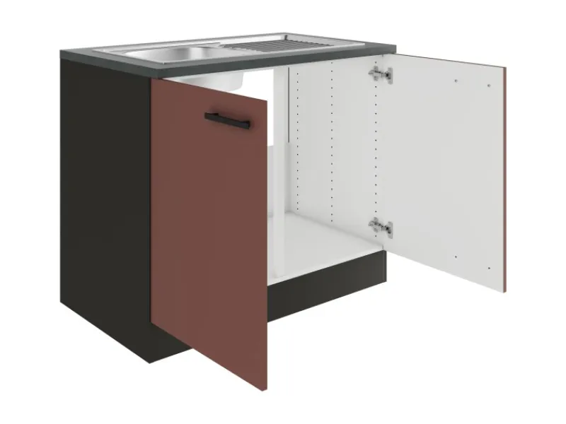 Optifit Nizza407 Küchen-Spülenunterschrank 100 cm Rostrot< Einbauküchen