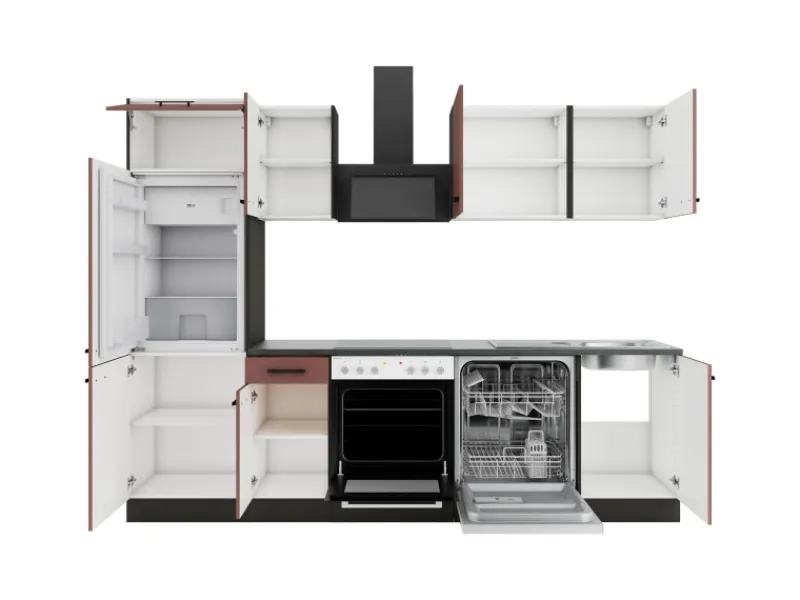 Optifit Kochfelder<Nizza407 Küchenzeile 270 cm ohne E-Geräte Rostrot