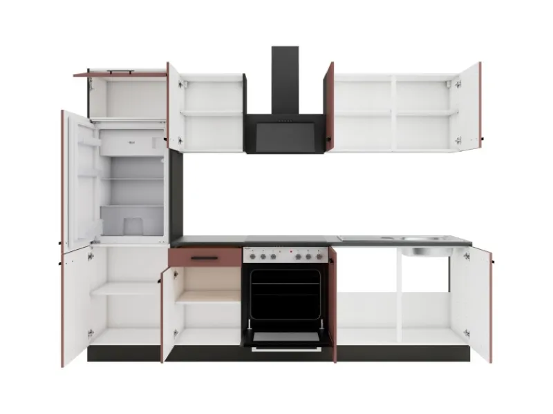 Optifit Herde|Kühlschränke<Nizza407 Küchenzeile 270 cm Rostrot