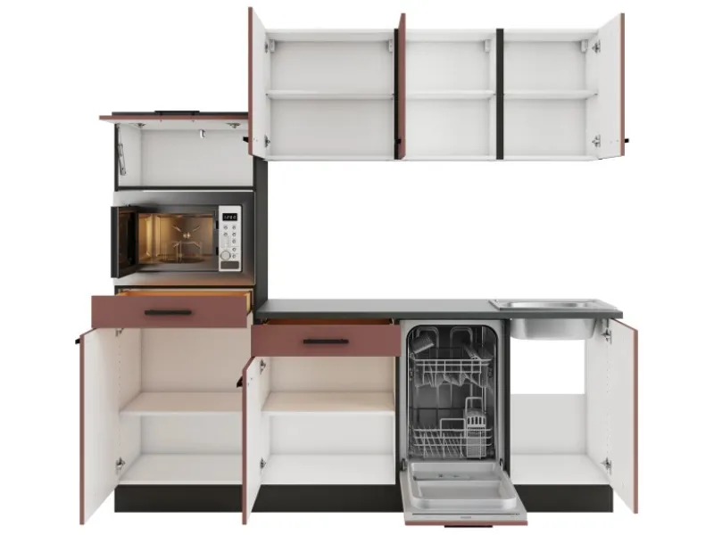 Optifit Nizza407 Küchenzeile 210 cm Rostrot< Winkelküchen