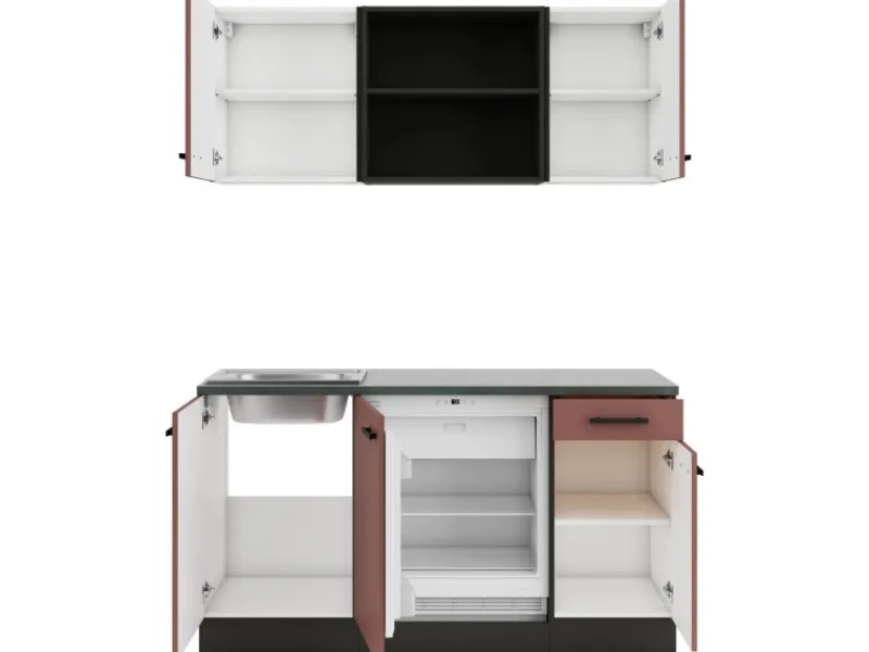 Optifit Miniküchen|Kühlschränke<Nizza407 Miniküche 150 cm Rostrot