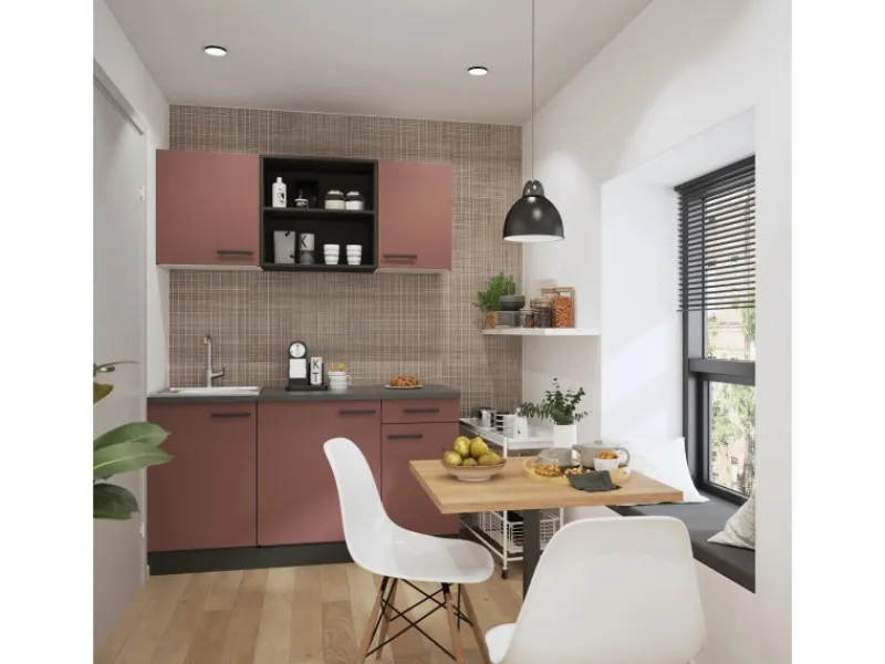 Optifit Miniküchen|Kühlschränke<Nizza407 Miniküche 150 cm Rostrot