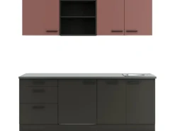 Optifit Nizza407/Madrid420 Küchenzeile 210 cm Rostrot / Anthrazit< Kühlschränke|Winkelküchen