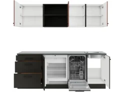 Optifit Nizza407/Madrid420 Küchenzeile 210 cm Rostrot / Anthrazit< Kühlschränke|Winkelküchen