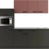 Optifit Nizza407/Madrid420 Küchenzeile 210 cm Rostrot / Anthrazit< Winkelküchen