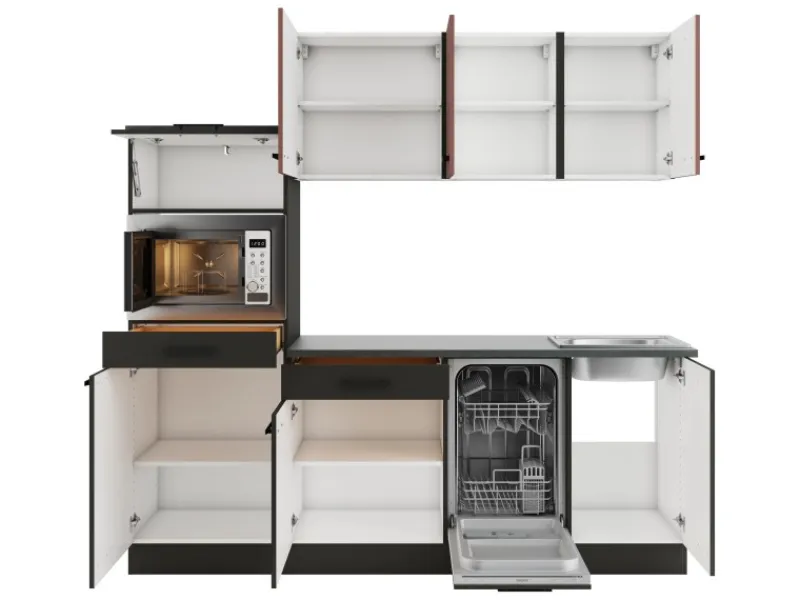 Optifit Nizza407/Madrid420 Küchenzeile 210 cm Rostrot / Anthrazit< Winkelküchen