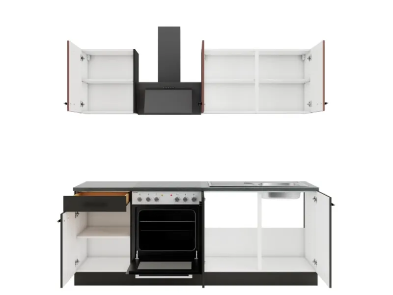 Optifit Winkelküchen<Nizza407/Madrid420 Küchenzeile 210 cm Rostrot / Anthrazit