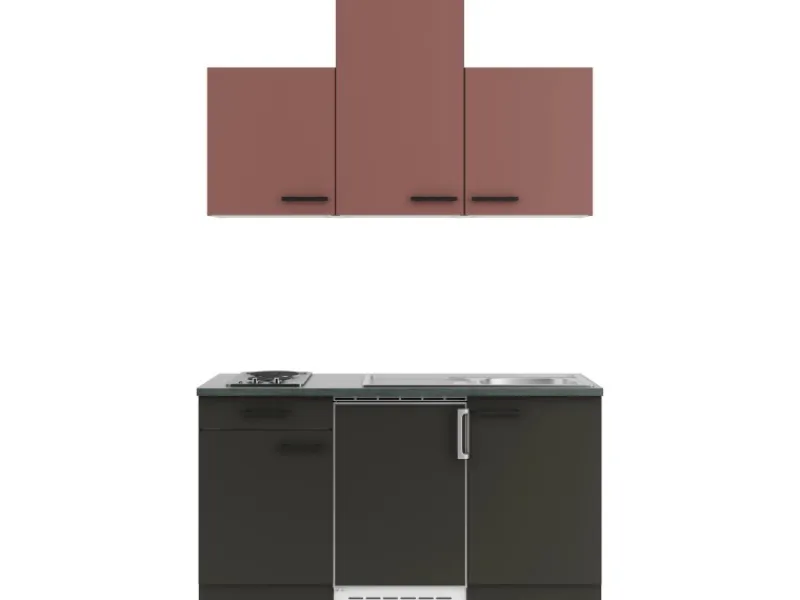 Optifit Nizza407/Madrid420 Miniküche 150 cm Rostrot / Anthrazit< Miniküchen|Kühlschränke