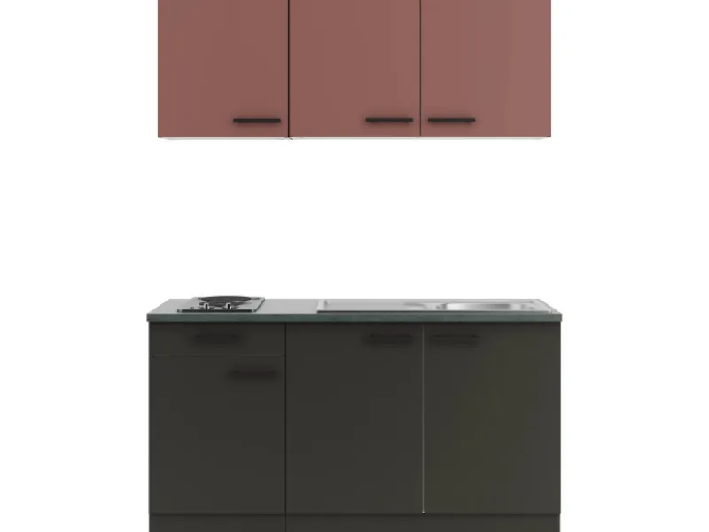 Clearance Optifit Nizza407/Madrid420 Miniküche 150 cm Rostrot / Anthrazit