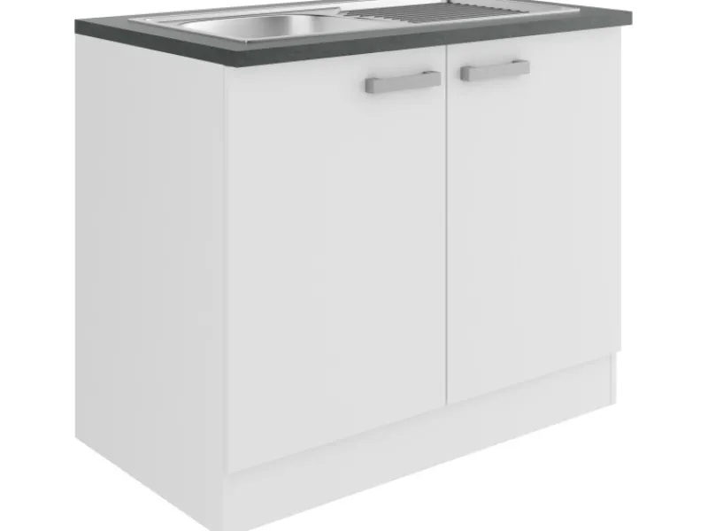 Optifit Gefrierschränke|Kühlschränke<Oslo214 Küchen-Spülenunterschrank 100 cm Feinstruktur Weiß