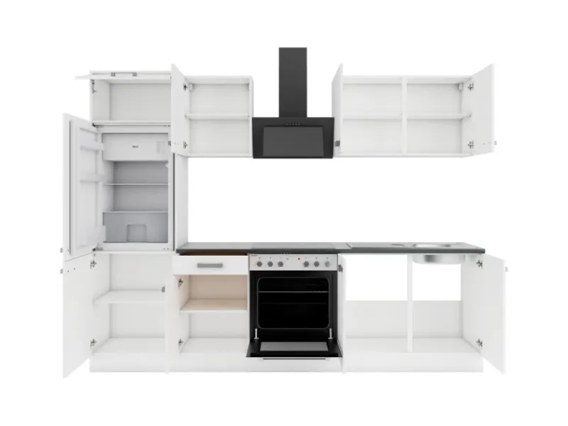 Optifit Oslo214 Küchenzeile 270 cm ohne E-Geräte Weiß< Einbauküchen
