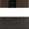 Optifit Kühlschränke|Winkelküchen<Rimini409/Madrid420 Küchenzeile 210 cm Rillendekor Nussbaum/ Anthrazit