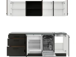 Optifit Kühlschränke|Winkelküchen<Rimini409/Madrid420 Küchenzeile 210 cm Rillendekor Nussbaum/ Anthrazit